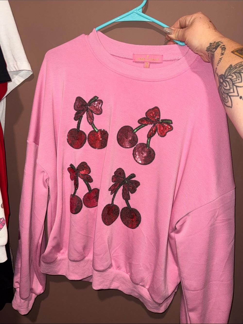 Simply Southern Pink Cherry Sequin Sweatshirt
